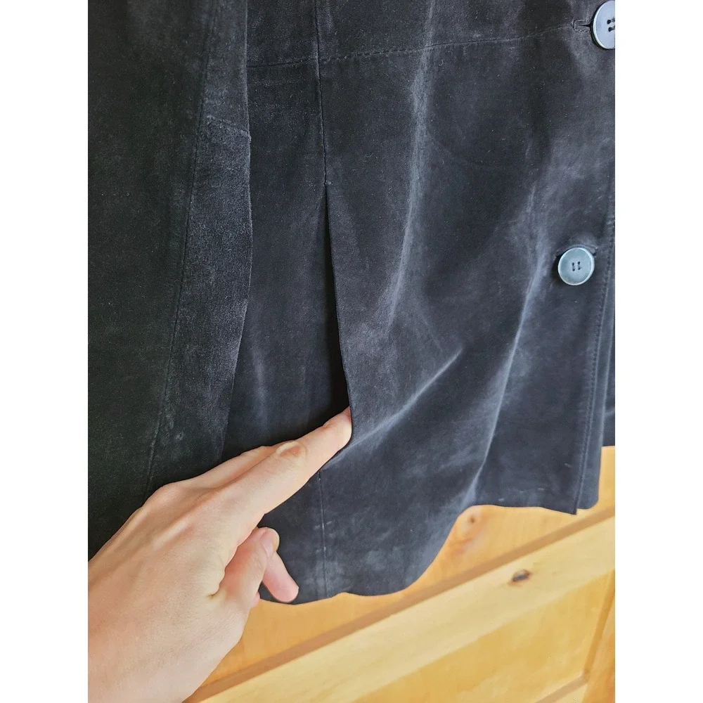 Vintage Y2K Bernardo Black Suede Leather Jacket‎ LARGE Button Front Mid Length L - Picture 8 of 9